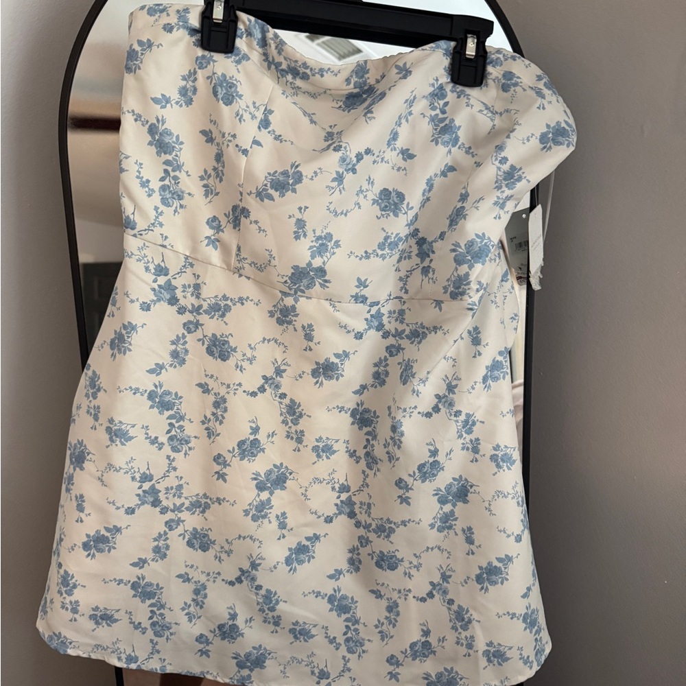 Altard state Strapless Floral Cream with Light Blue Print